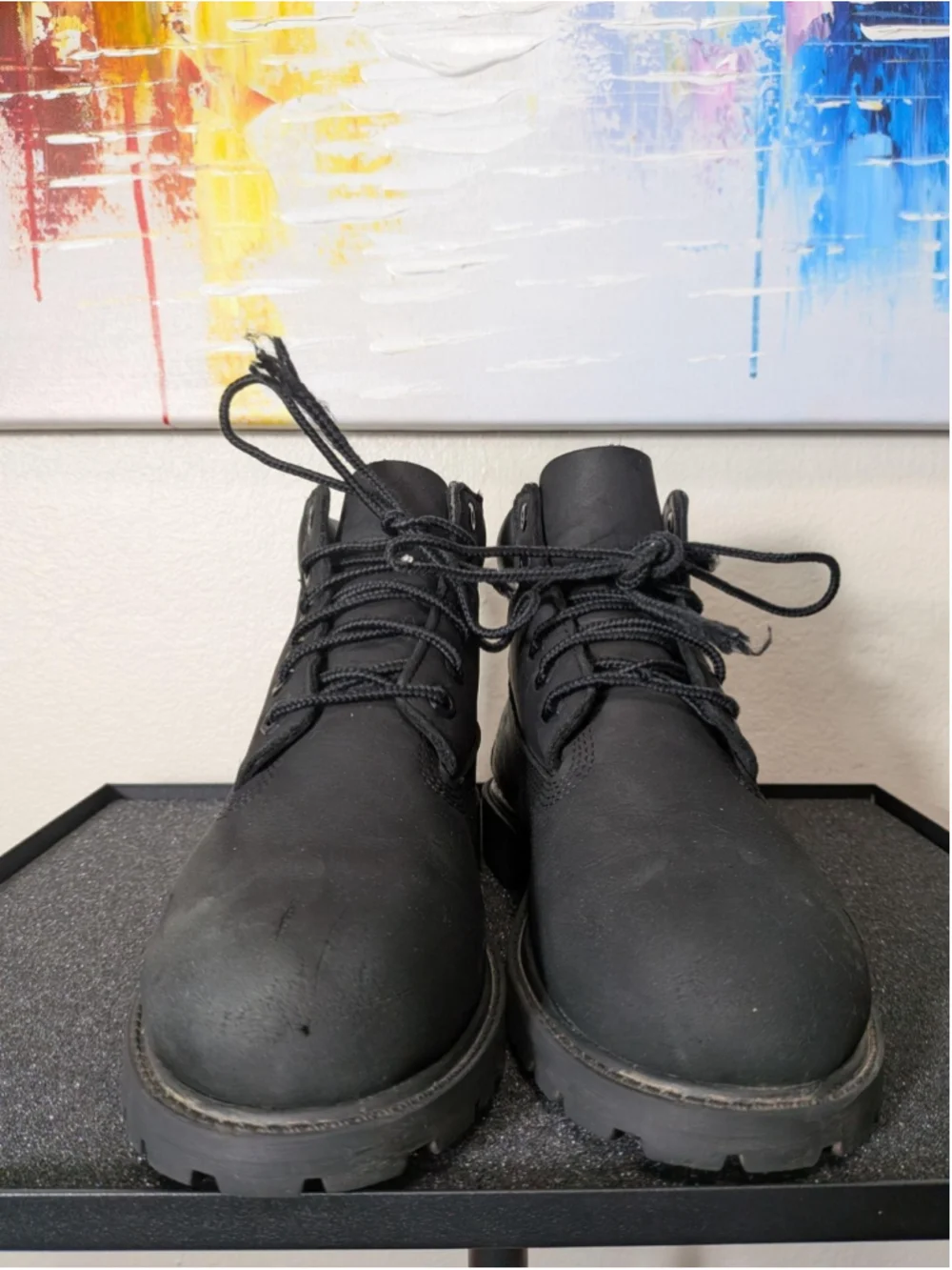 Timberland Ankle Boots Kids Size 2 Black Nubuck Winter Combat Hiking Lug Sole